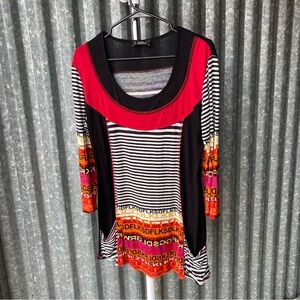 Y2K EURO Multicolor Striped Graphic Print Mini Dress Size Large